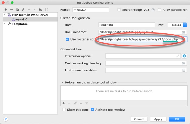 PHPStorm use router script
